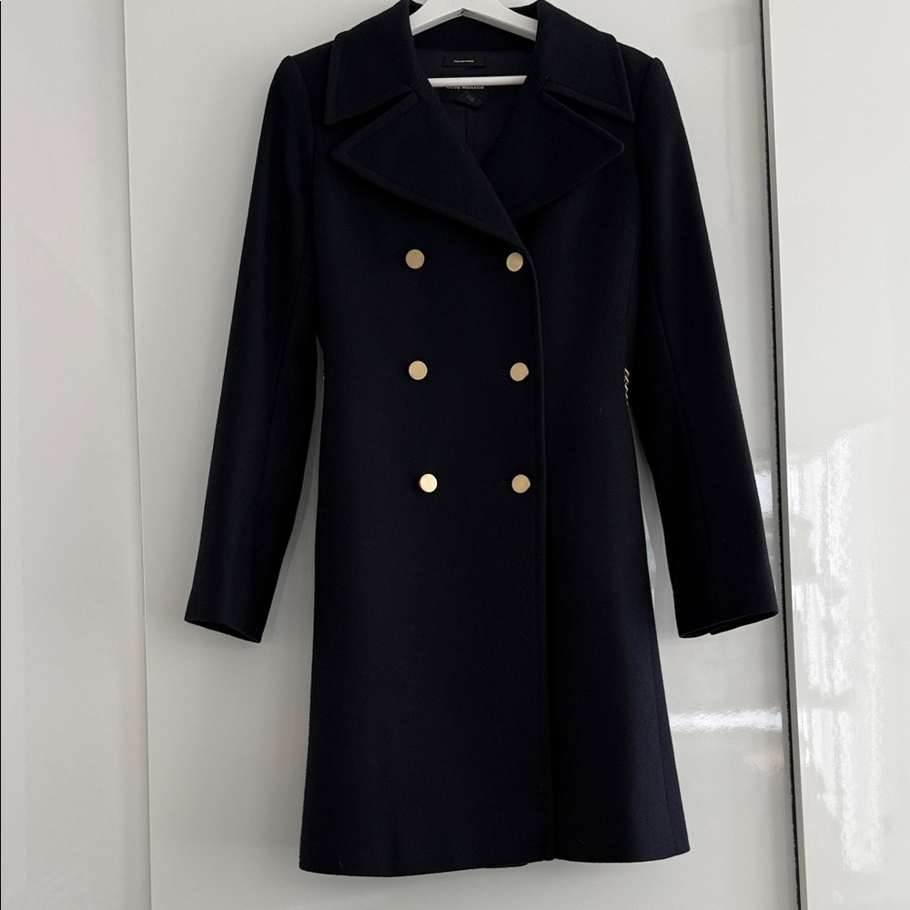 Club Monaco Double-Breasted Deep Navy Blue Wool Coat - Size M
